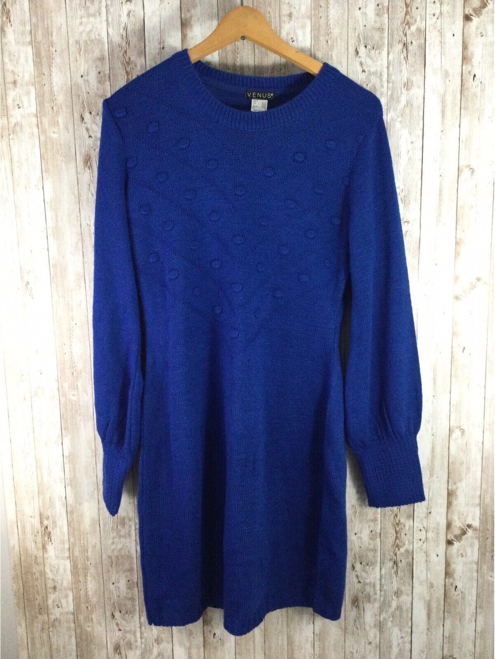 Women's Venus Royal Blue Knit Sweater Dress Long Sleeve Sheath